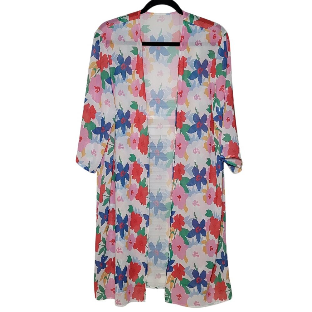 Floral Chiffon Longline Duster Kimono Cover Up Onesize Resortwear